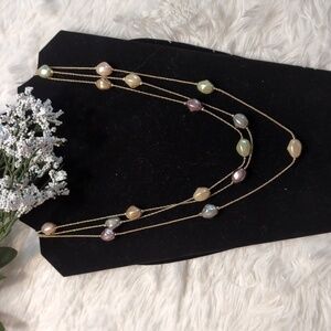 Charter Club Elegant Goldtone Pastel Imitation Pearl Beaded 3 Row Necklace NWT